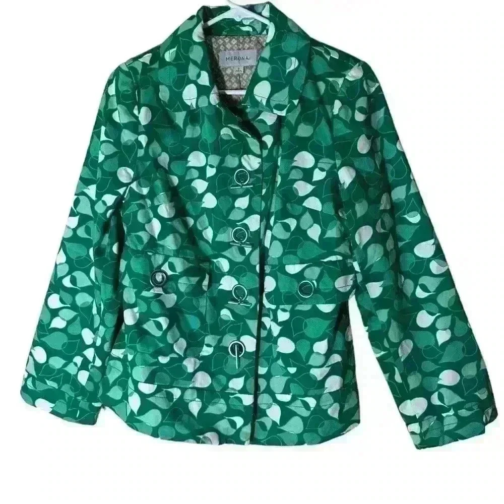 Stylish Merona Jacket, Women's Size Small, Green Tones, Fun "Buttons"